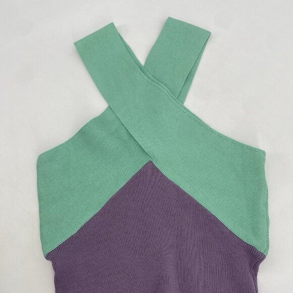 Le Superbe Dragon Fruit Purple Mint Ribbed Knit Halter Midi Dress Sz Small - Picture 14 of 14